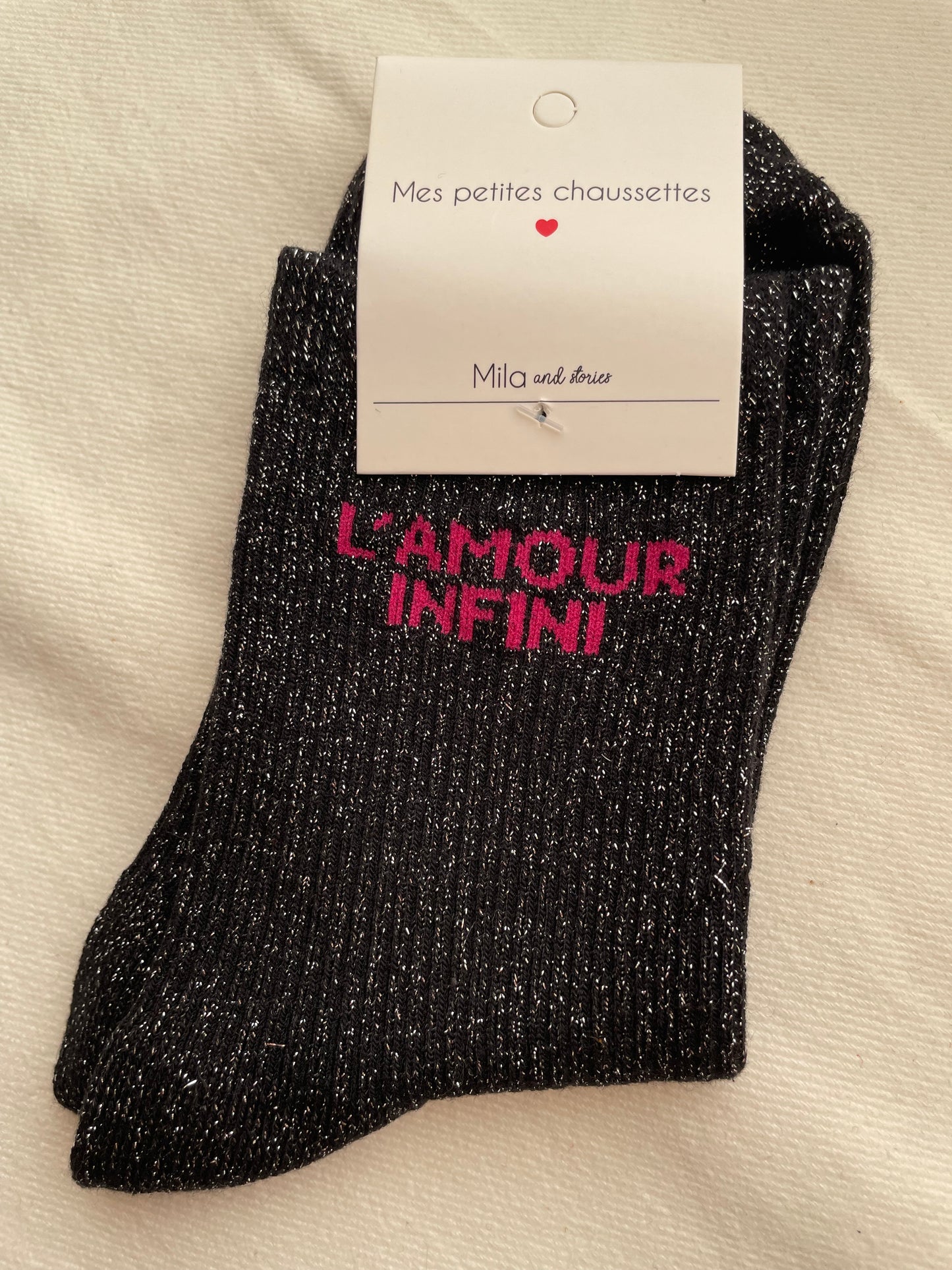 Glitter soks zwart l'amour infini