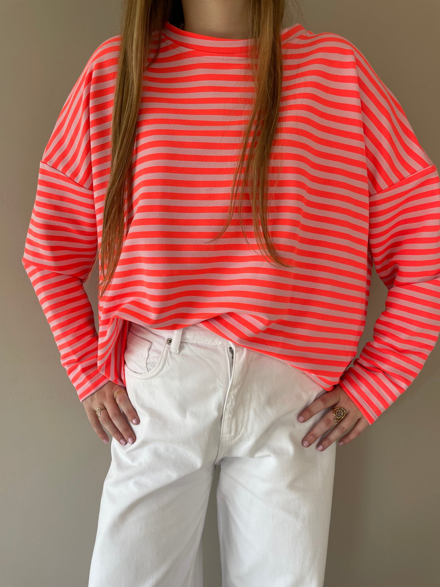 Stripes t-shirt coraal licht roze