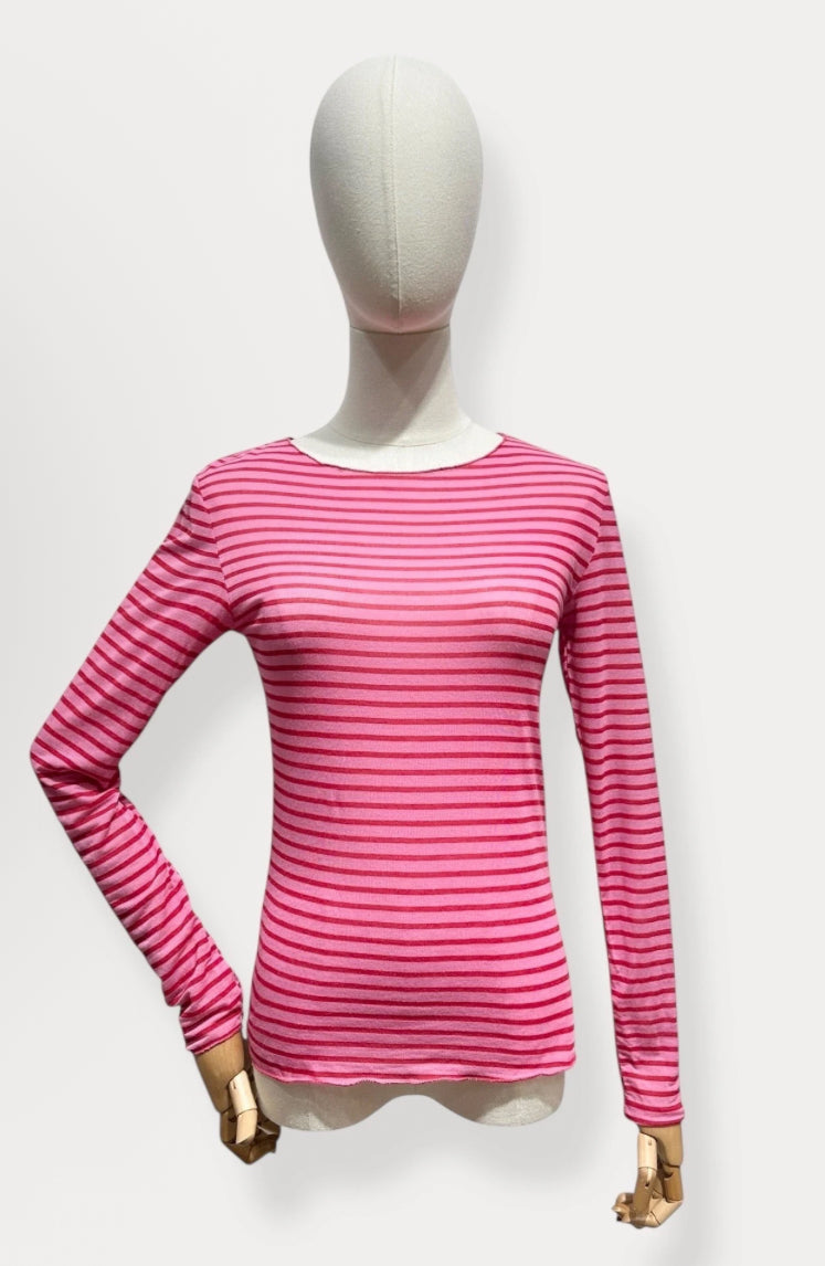 Cashmere streepjes top roze rood