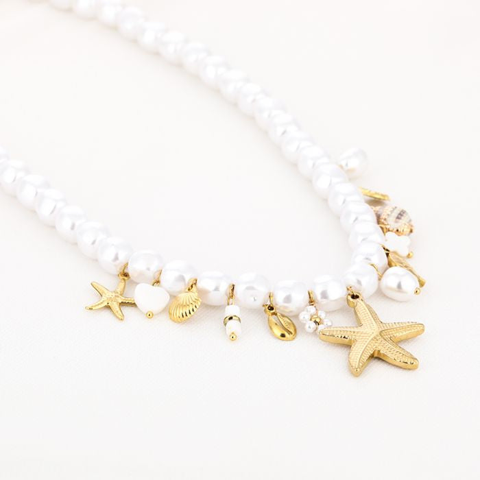 Summer pearl seastar necklace gold