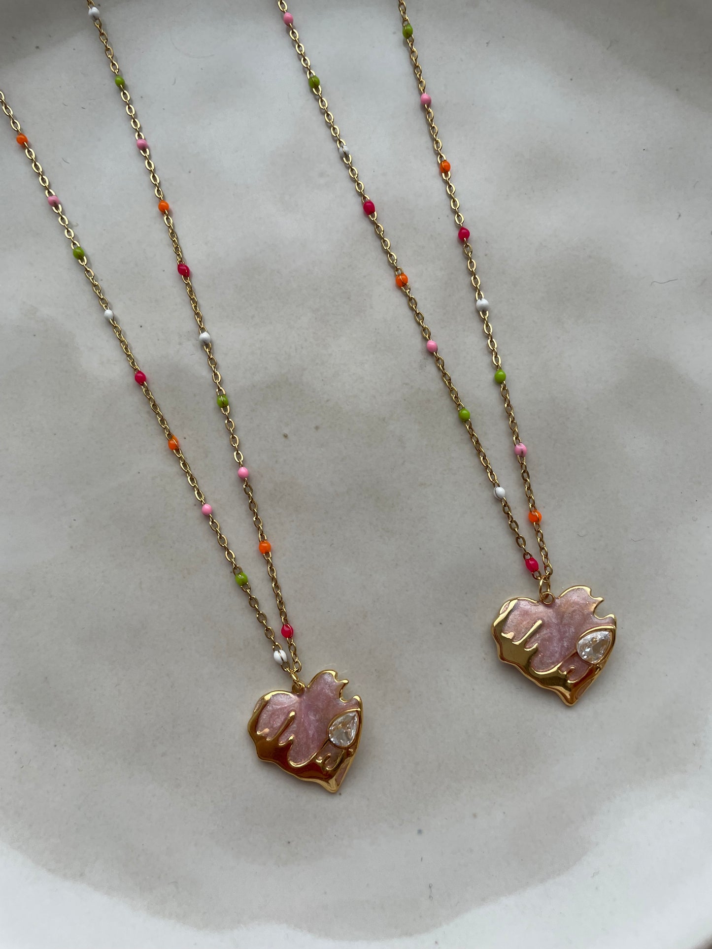 Color heart necklace soft pink gold