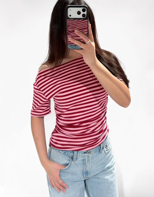 Short sleeve top pink red