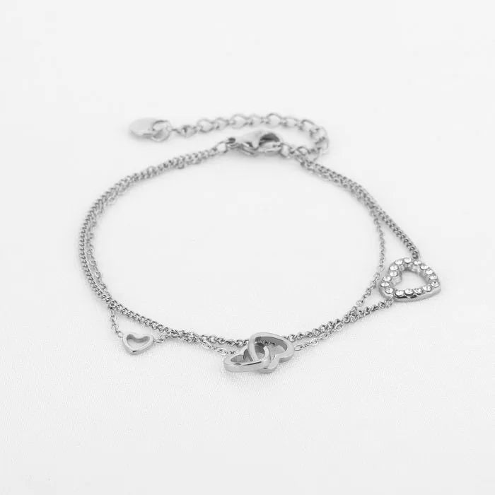 Diamond hearts bracelet silver