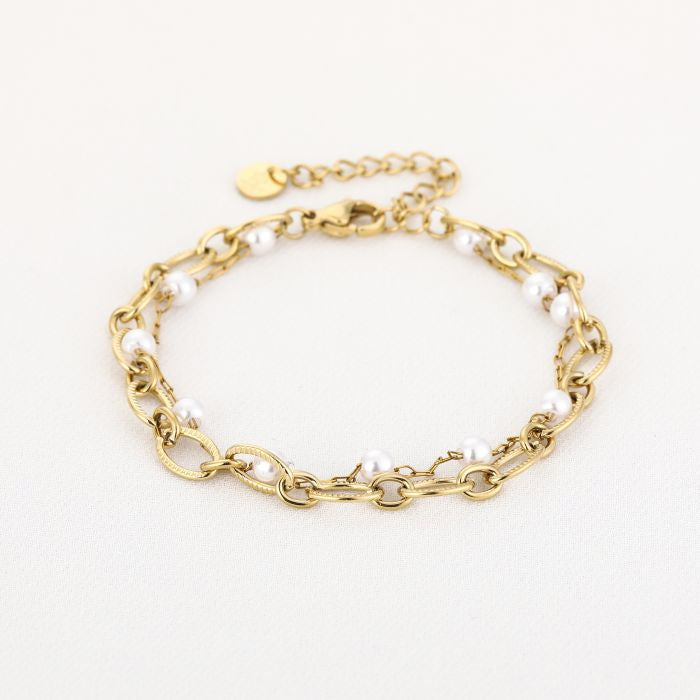 Double chain pearl bracelet gold