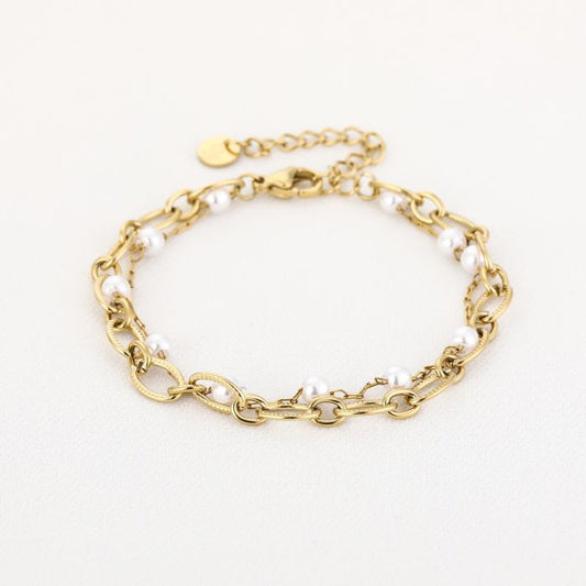 Double chain pearl bracelet gold