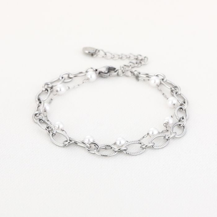 Double chain pearl bracelet silver