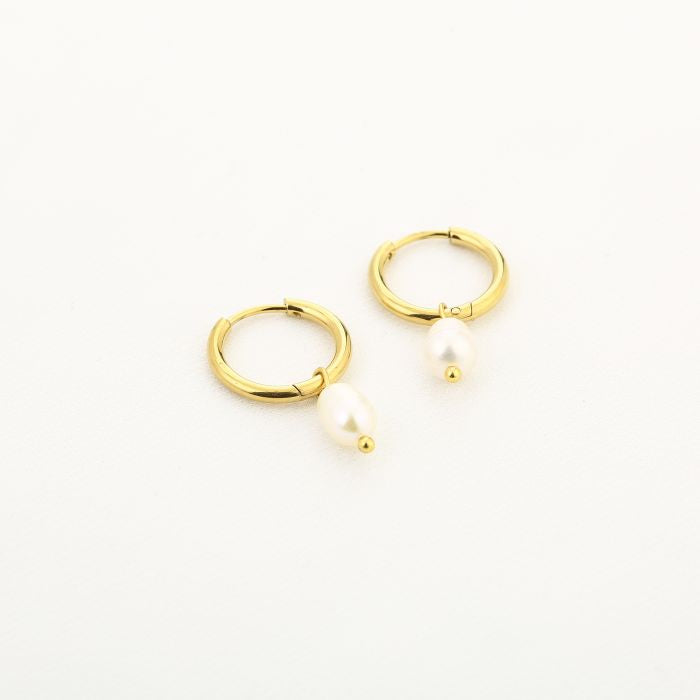 Pearl hoops gold