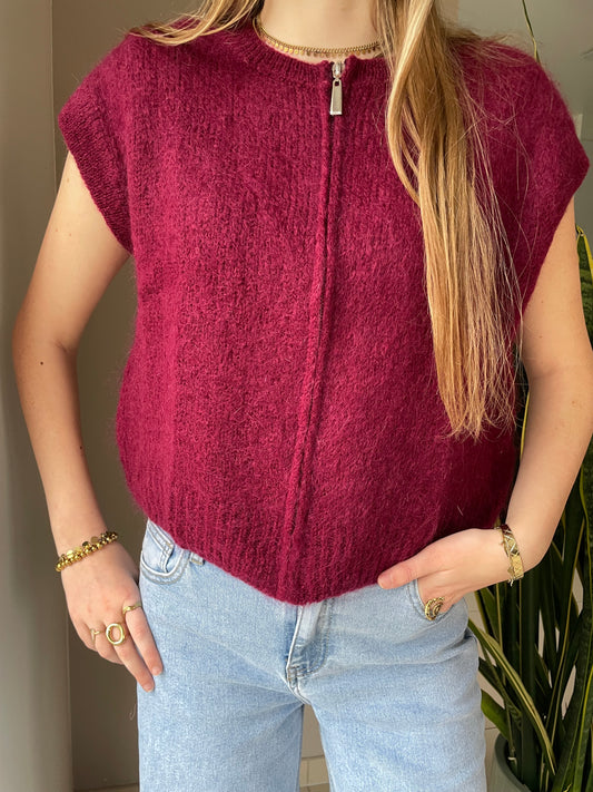 Mohair zipper débardeur bordeaux