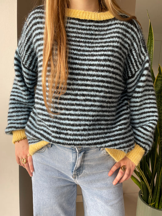 Stripes trui blauw geel zwart