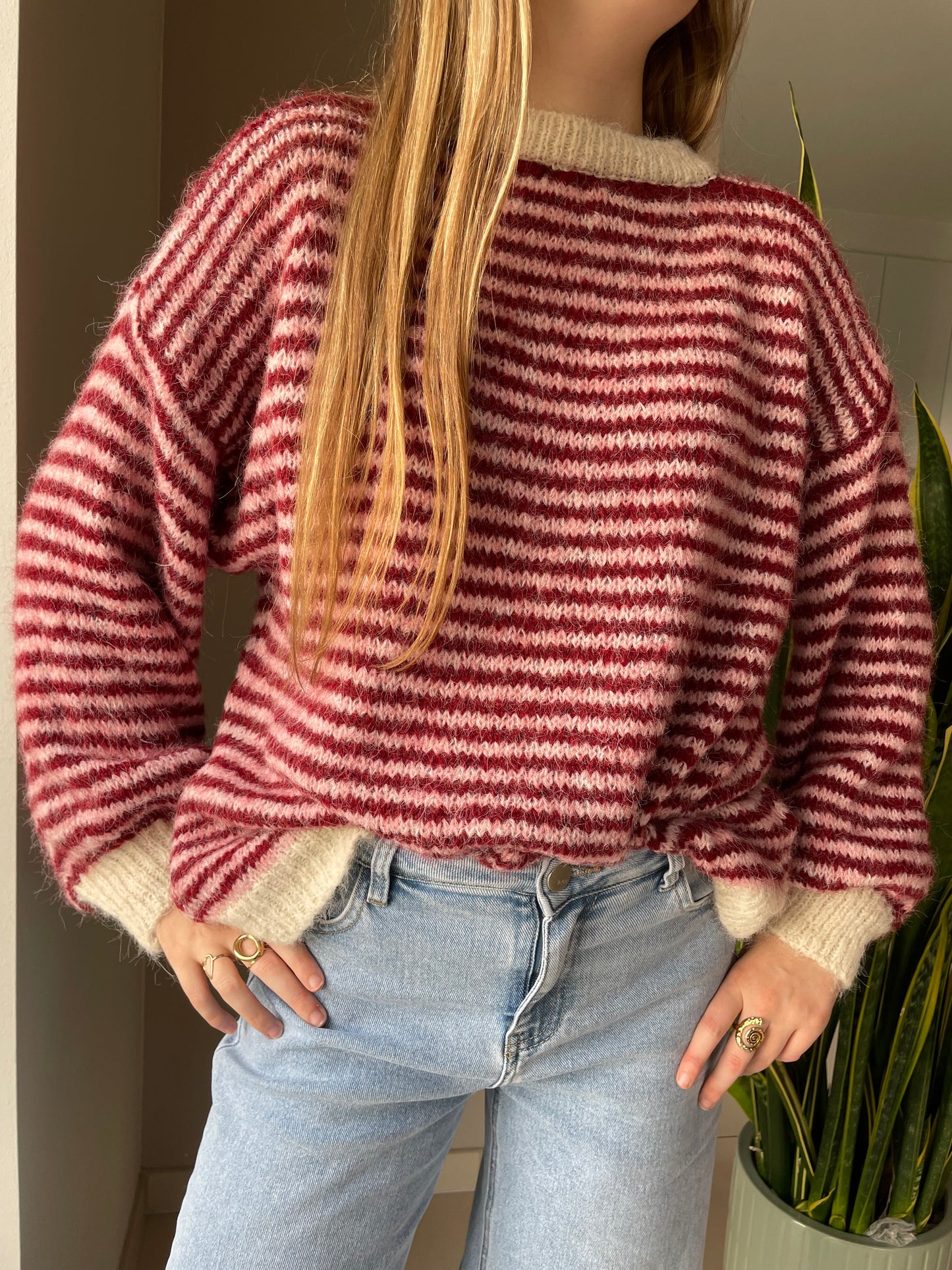 Stripes trui rood roze