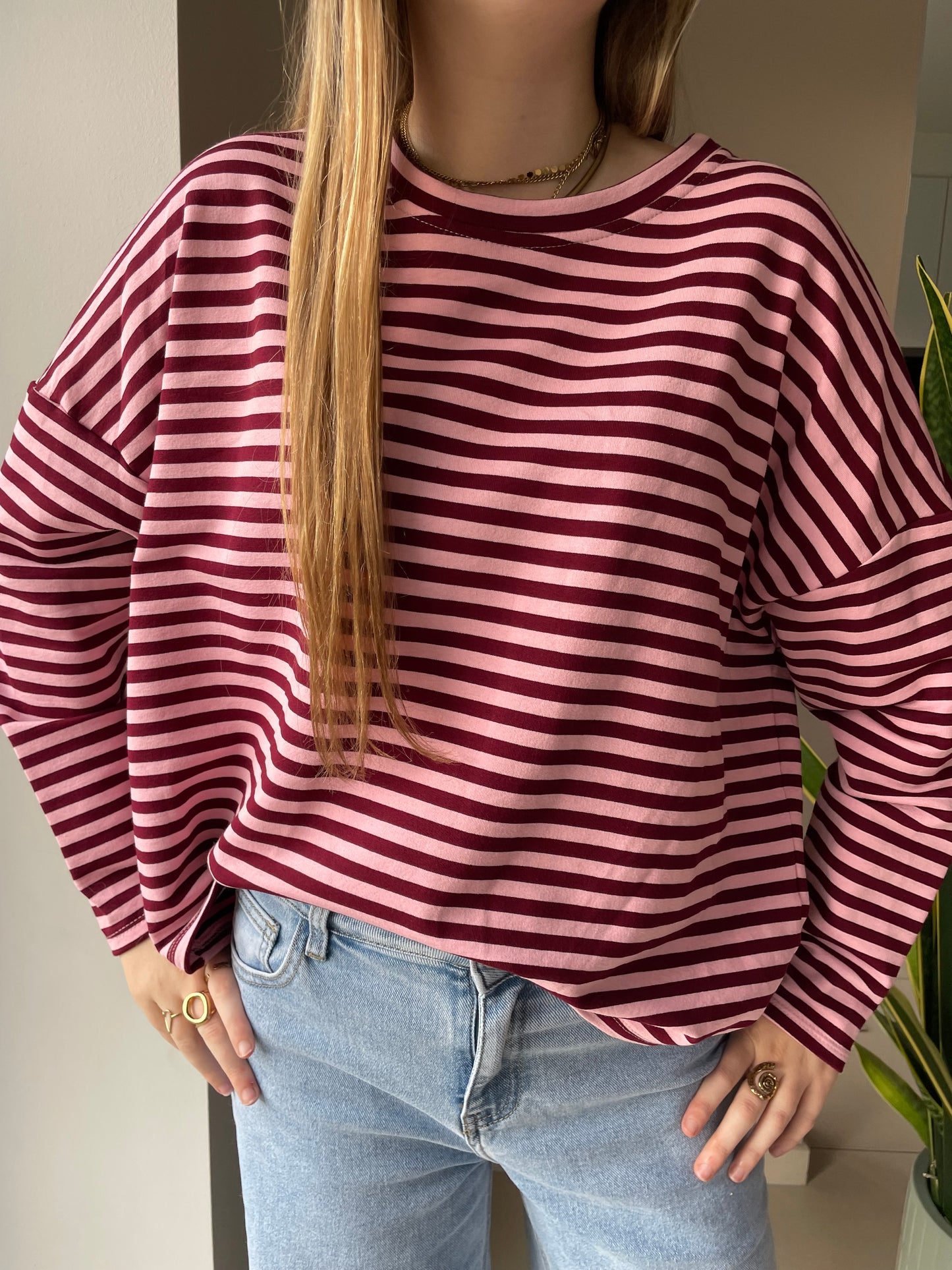 Stripes t-shirt bordeaux roze