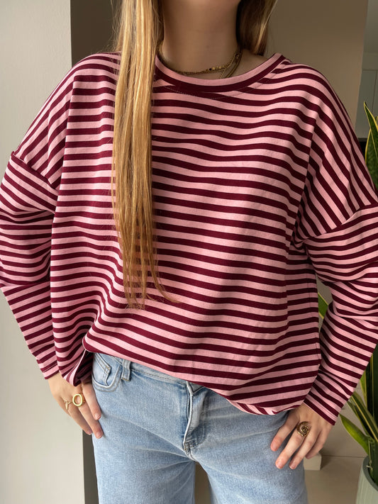 Stripes t-shirt bordeaux roze