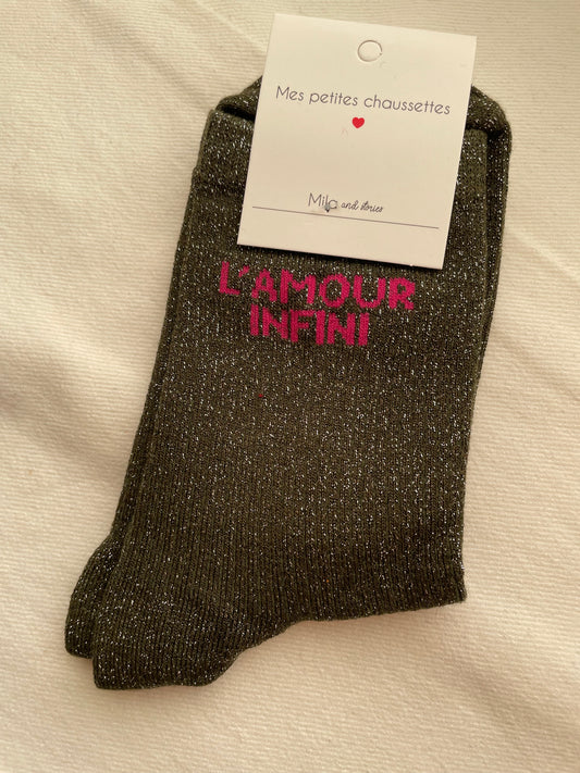 Glitter soks kaki l'amour infini