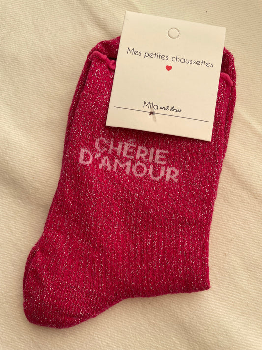 Glitter soks roze chérie d'amour