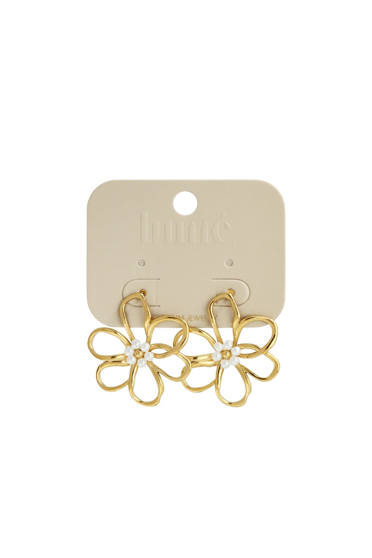 Big flower pearl earrings gold