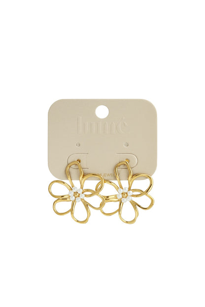 Big flower pearl earrings gold