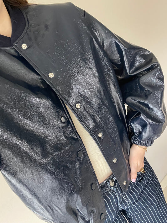 Milou faux leahter jacket navy