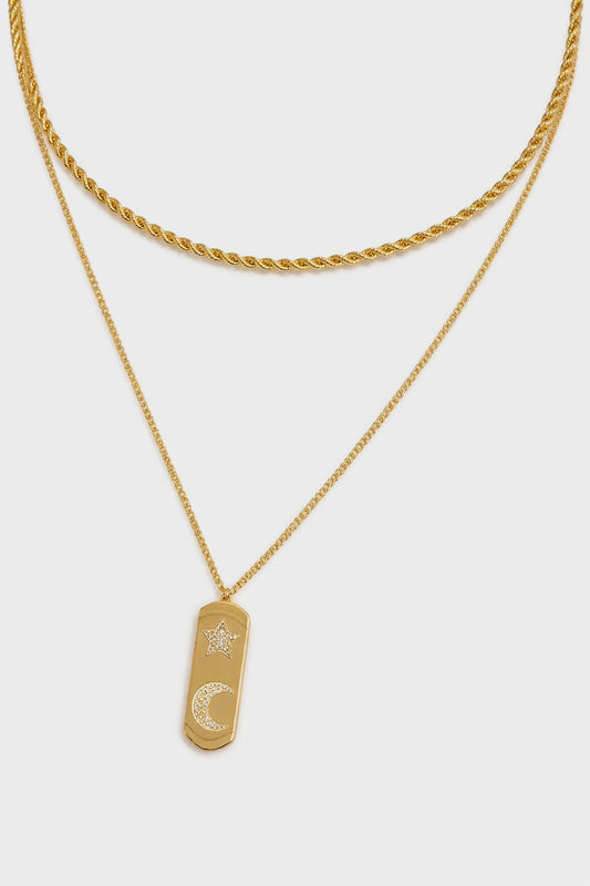 Star moon necklace gold