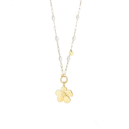 Flower pearl necklace gold