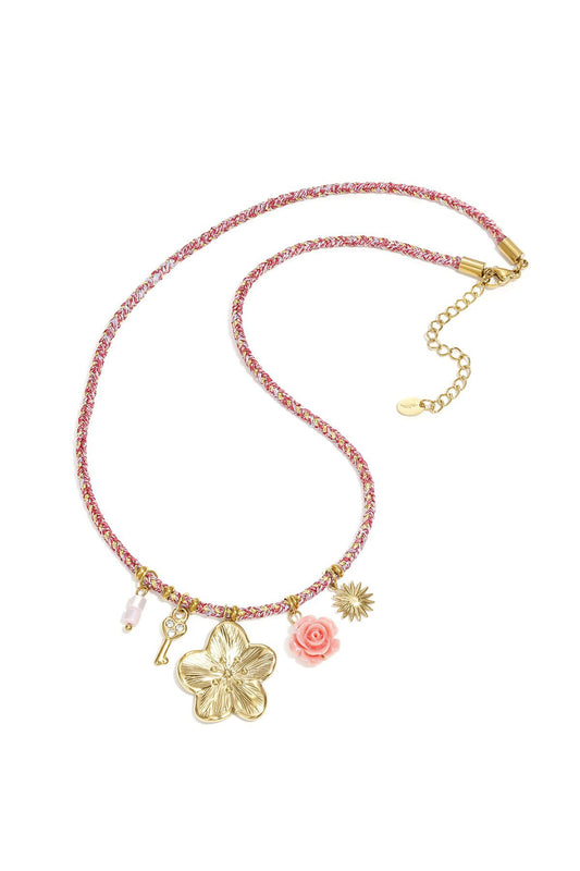 Multiple charm flower power necklace gold