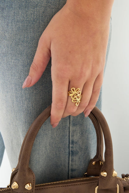 Double flower power ring gold
