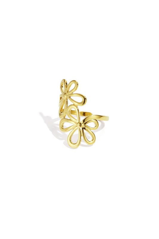 Double flower power ring gold