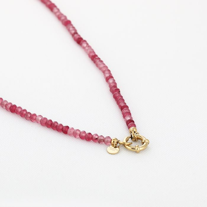 Pink stone necklace gold
