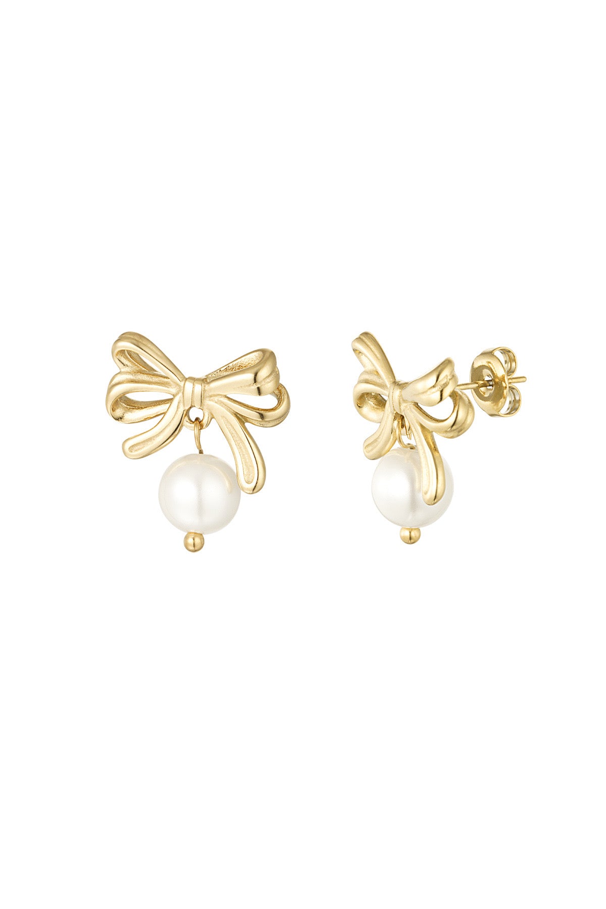 Bow pearl earrings gold