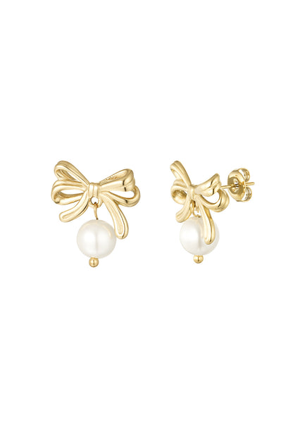 Bow pearl earrings gold