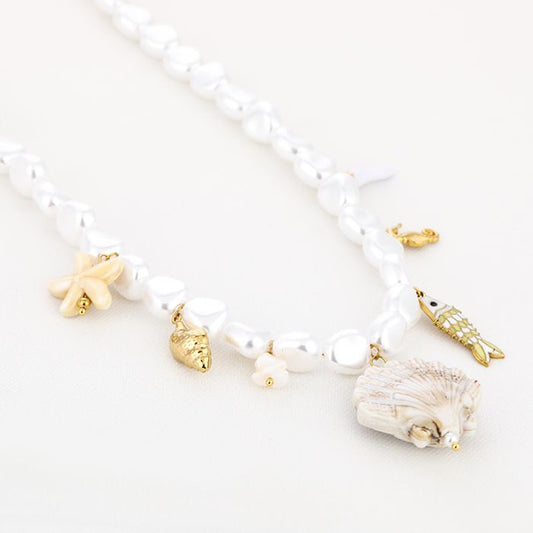 Summer pearl seashell necklace gold