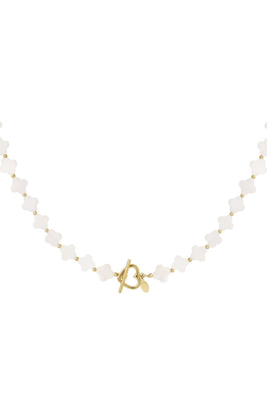 Clover pearl heart necklace gold