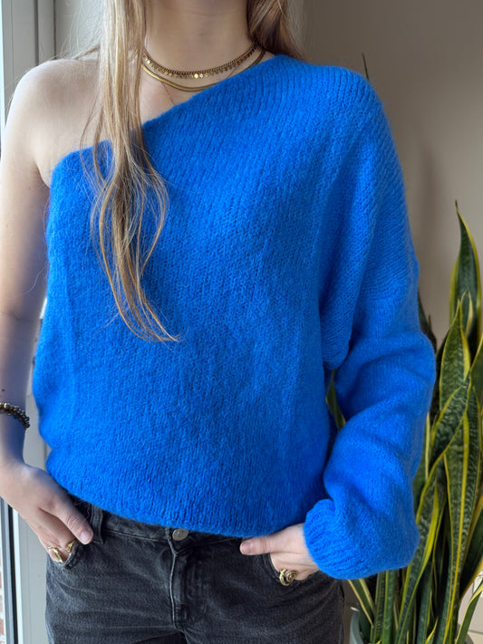 One shoulder trui cobalt blue